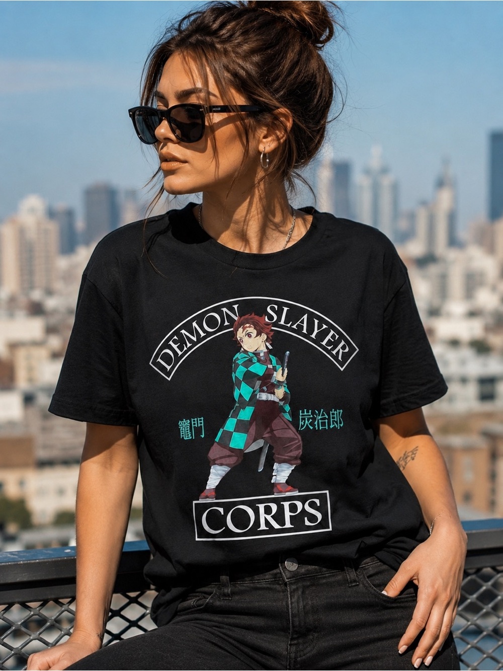 Demon Slayer Corps Womens Graphic Tee Tanjiro Kamado S Black Anime Manga Shirt